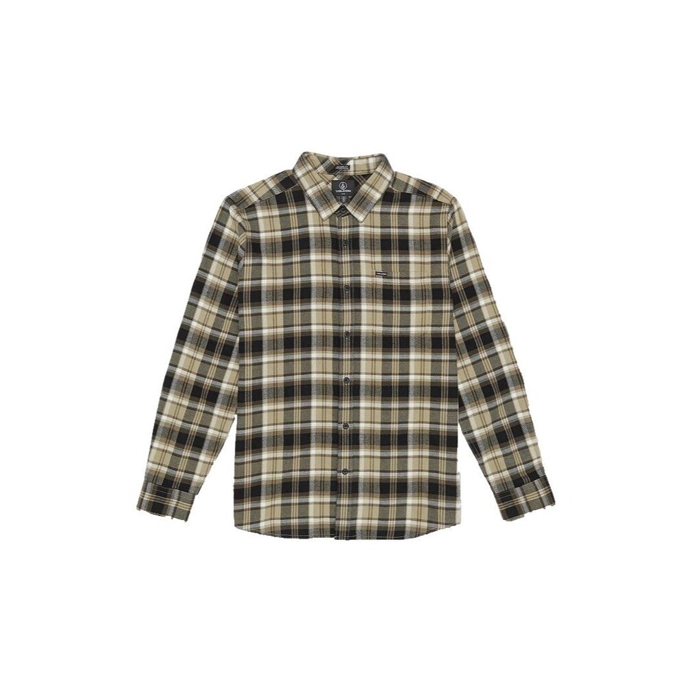 Volcom Men's Caden Flannel Khaki/Black Plaid Button Up Shirt Pocket Size XL NEW